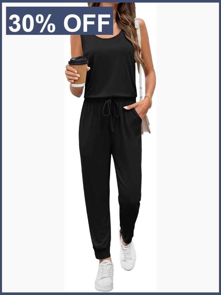 Casual Sleeveless Jumpsuit Elastic Waist With Pockets Summer Travel Outfit